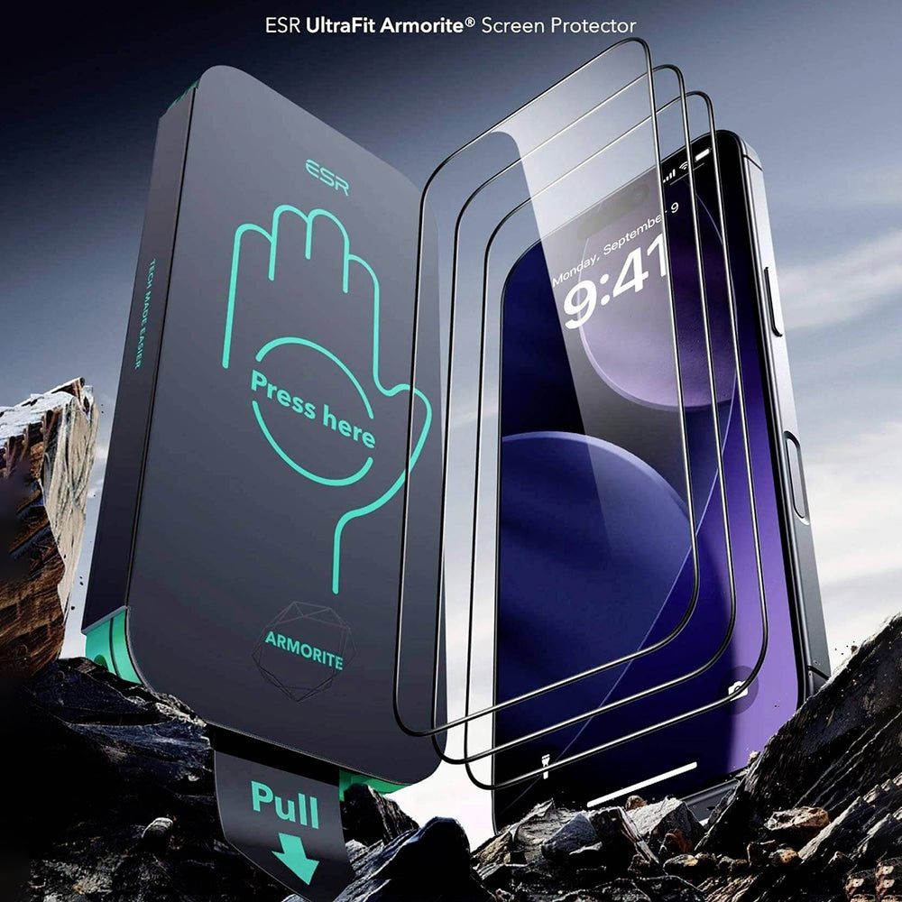 Протектор за екран ESR Armorite UltraFit за Apple iPhone 18 Pro Max / 17 Pro Max, закалено стъкло, пълно залепване, комплект от 2 броя, черен
