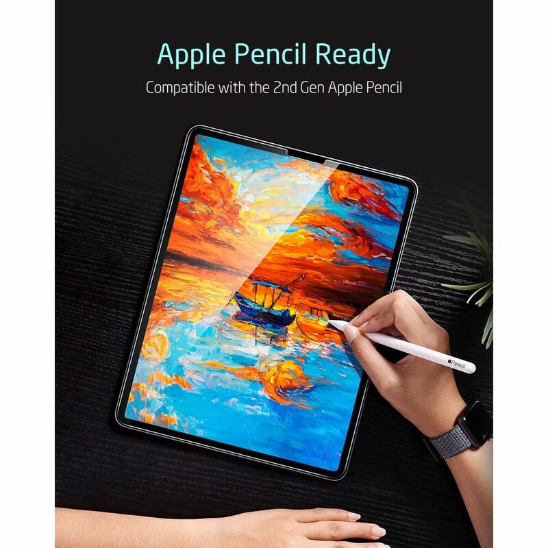 Защитно фолио ESR за екран за Apple iPad Pro 12.9 (2022) / Pro 12.9 (2021) / Pro 12.9 (2020), закалено стъкло, пълно залепване, комплект от 2 броя.
