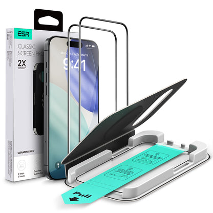 Протектор за екран ESR UltraFit Classic за Apple iPhone 18 Pro / 17 Pro, закалено стъкло, пълно залепване, комплект от 2 броя, черен