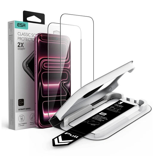 Протектор за екран ESR UltraFit Classic за Apple iPhone 18 Pro Max / 17 Pro Max, закалено стъкло, пълно залепване, комплект от 2 броя, черен