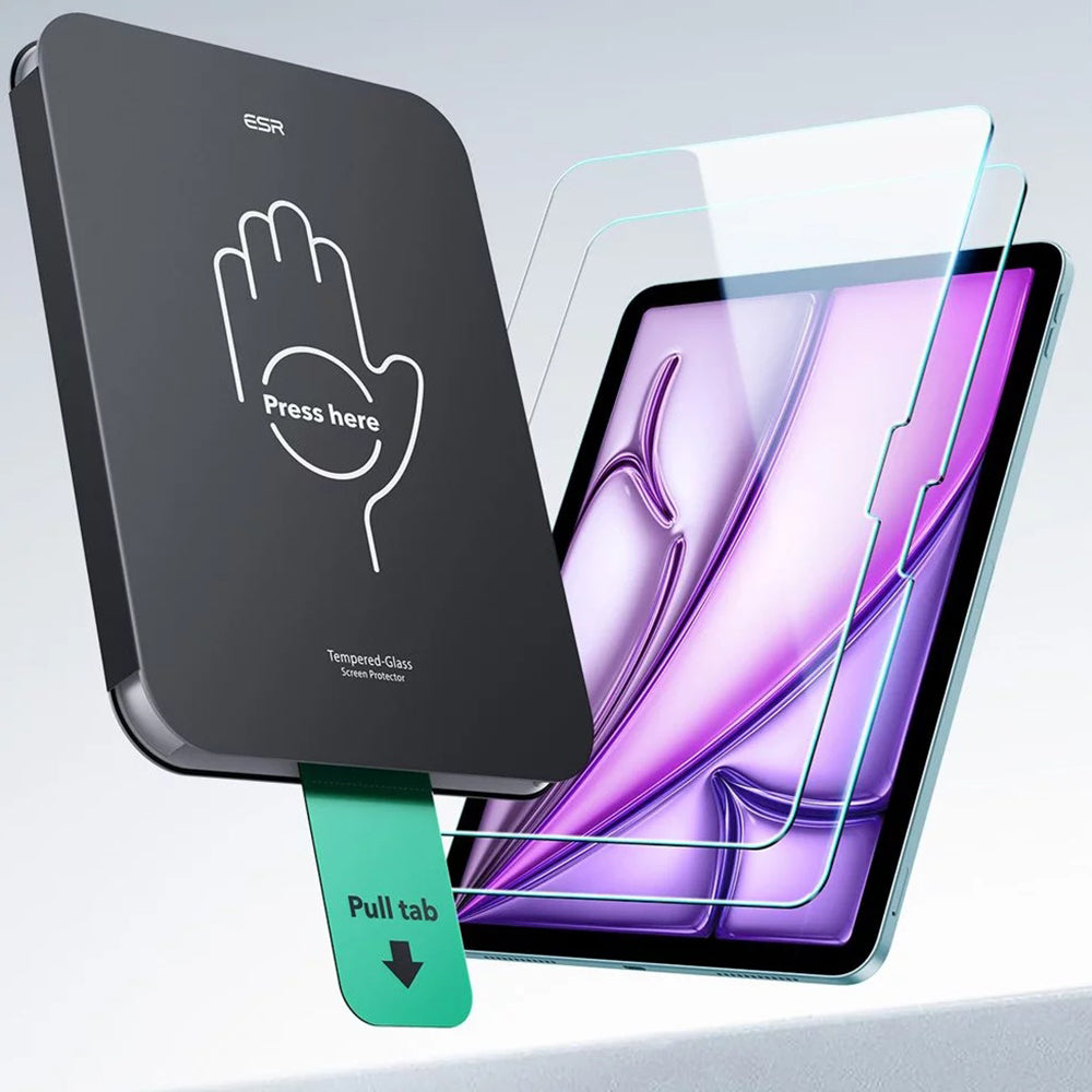 Защитно фолио ESR UltraFit за екран на Apple iPad Air 13 (2025) / Air 13 (2024), закалено стъкло, пълно залепване, комплект от 2 броя