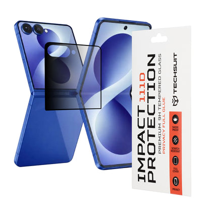 Протектор за външен екран Privacy Techsuit за Samsung Galaxy Z Flip8 F776, закалено стъкло, пълно залепване, 111D