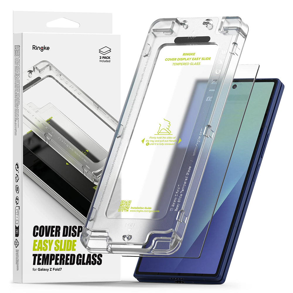 Защитно фолио Ringke Easy Slide за външен екран за Samsung Galaxy Z Fold7 F966, закалено стъкло, пълно залепване, комплект от 2 броя