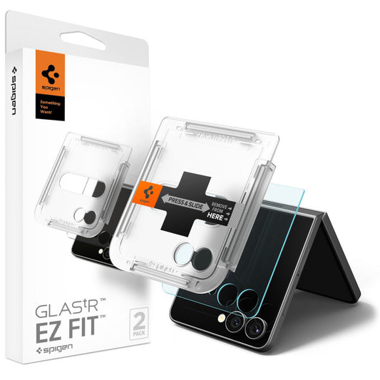 Фолио за защита на външен екран Spigen GlastR EZ FIT за Samsung Galaxy Z Flip7 F766, закалено стъкло, пълно лепене, комплект от 2 броя AGL09585