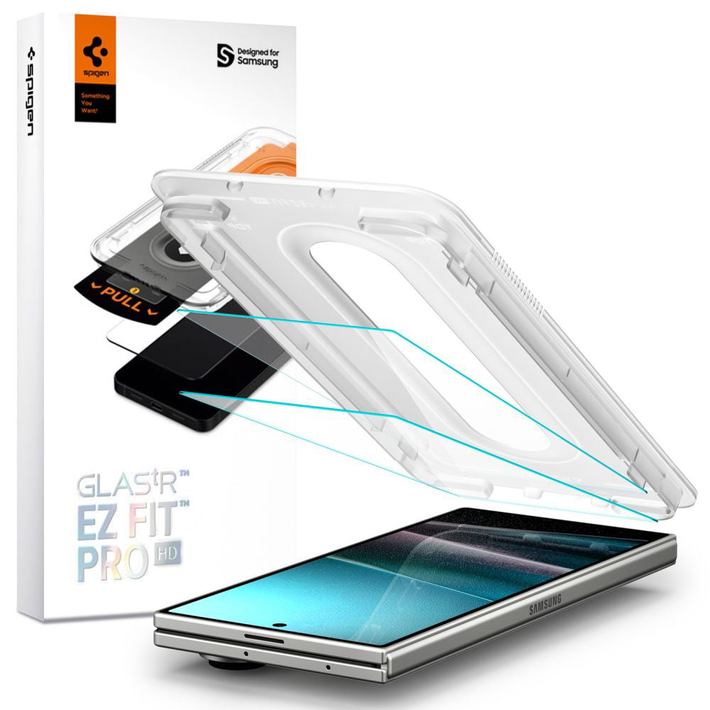 Фолио за защита на външен екран Spigen GlastR EZ FIT Pro HD за Samsung Galaxy Z Fold7 F966, закалено стъкло, пълно залепване, комплект от 2 броя AGL09579