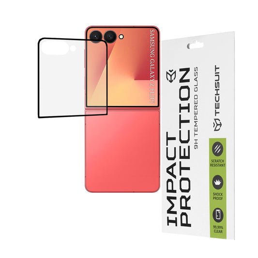 Външна защитна фолио за екран Techsuit за Samsung Galaxy Z Flip7 F766, закалено стъкло, пълно залепване, 111D, черна