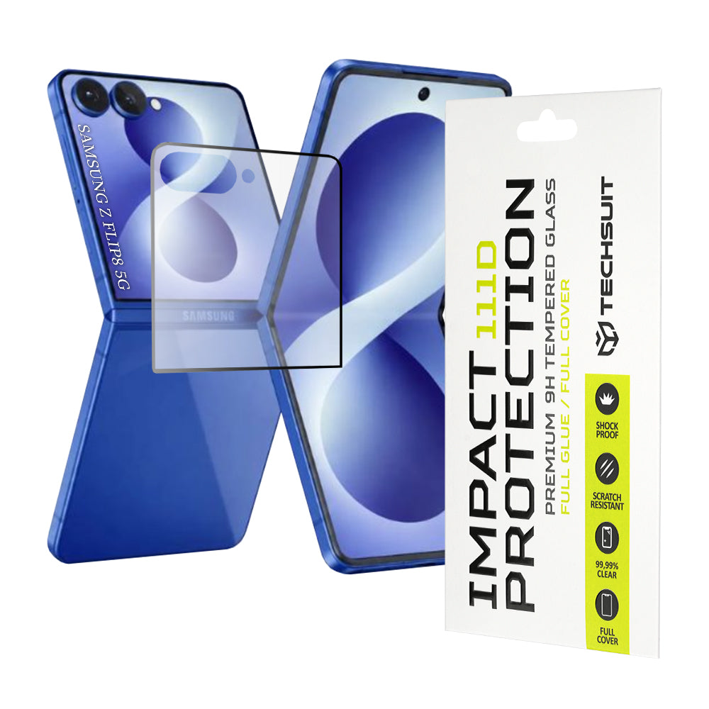 Външна защитна фолио за екран Techsuit за Samsung Galaxy Z Flip8 F776, закалено стъкло, пълно залепване, 111D, черна