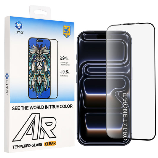 Протектор за екран Lito AR SE за Apple iPhone 18 Pro / 17 Pro, закалено стъкло, пълно залепване, черен