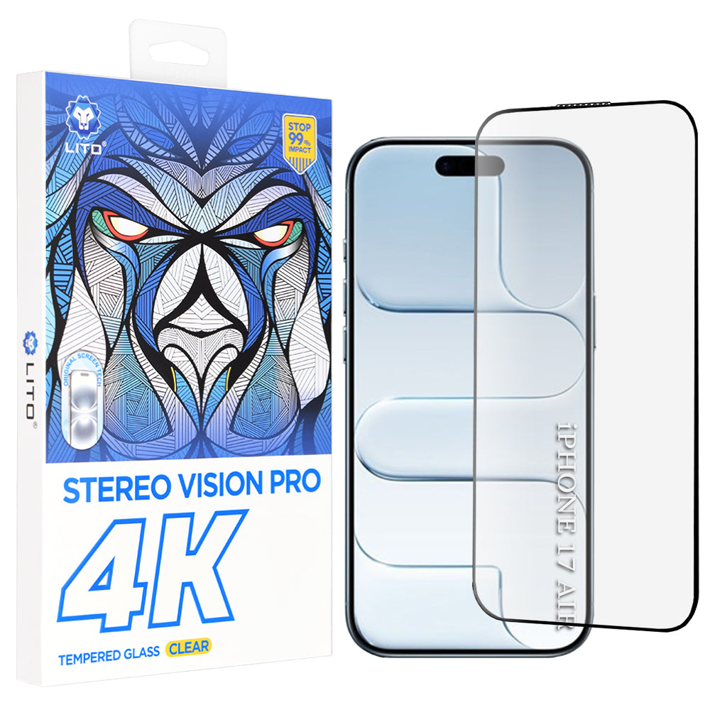 Защитно фолио Lito D+ Max 4K за екран на Apple iPhone 17 Air, закалено стъкло, пълно лепене, черно
