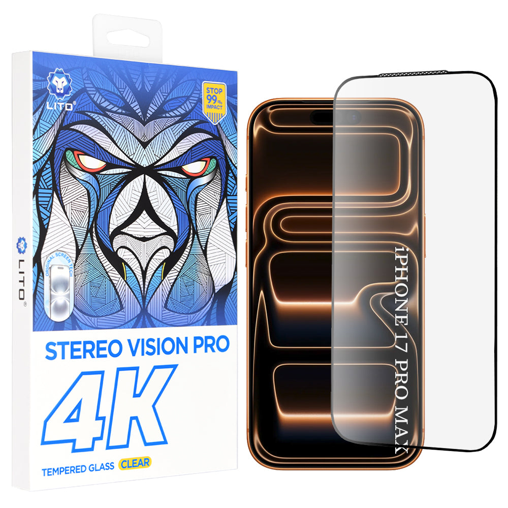 Защитно фолио Lito D+ Max 4K за екран на Apple iPhone 17 Pro Max, закалено стъкло, пълно лепило, черно