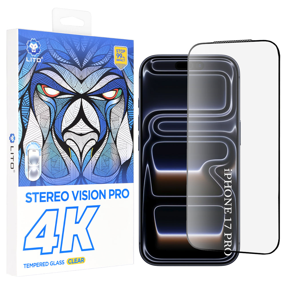 Защитно фолио Lito D+ Max 4K за екран на Apple iPhone 17 Pro, закалено стъкло, пълно лепене, черно