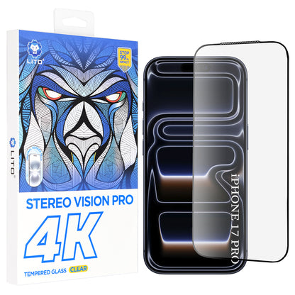 Защитно фолио Lito D+ Max 4K за екран на Apple iPhone 17 Pro, закалено стъкло, пълно лепене, черно