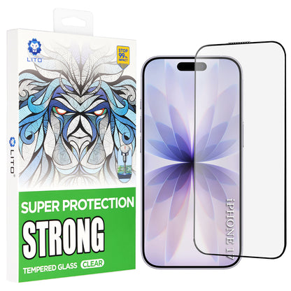 Защитно фолио Lito D+ Max Strong за екран на Apple iPhone 17 / 16 Pro, закалено стъкло, пълно лепило, черно
