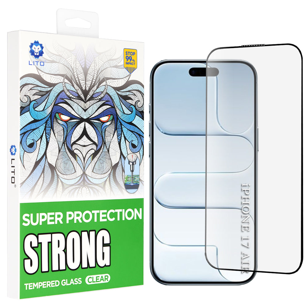 Защитно фолио Lito D+ Max Strong за Apple iPhone 17 Air, закалено стъкло, пълно лепене, черно