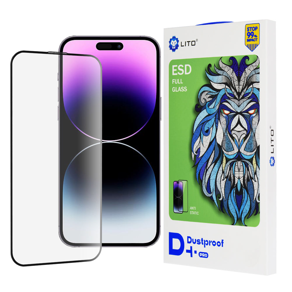 Протектор за екран Lito D+ Pro Dustproof за Apple iPhone 14 Pro Max, закалено стъкло, пълно залепване, черен