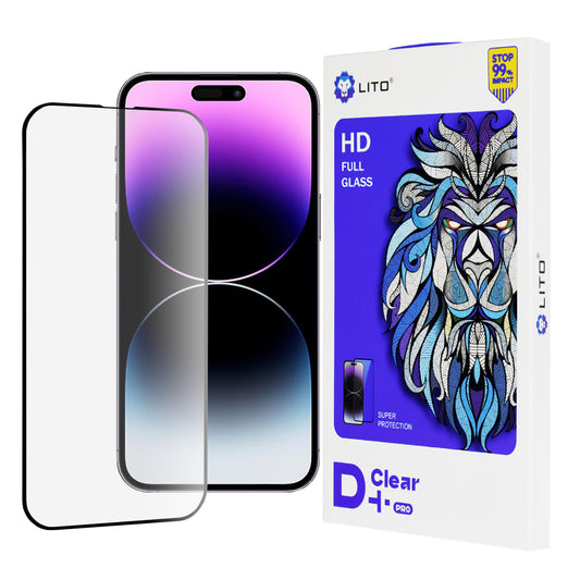 Протектор за екран Lito D+ Pro за Apple iPhone 14 Pro Max, закалено стъкло, пълно залепване, черен