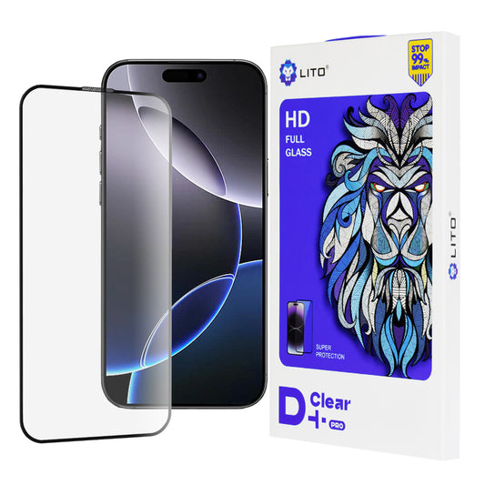 Протектор за екран Lito D+ Pro за Apple iPhone 16 Pro Max, закалено стъкло, пълно залепване, черен