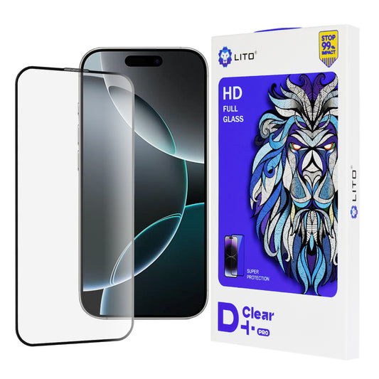 Протектор за екран Lito D+ Pro за Apple iPhone 16 Pro, закалено стъкло, пълно залепване, черен