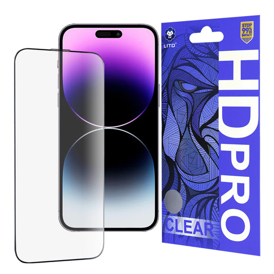 Протектор за екран Lito HD Pro Clear за Apple iPhone 14 Pro Max, закалено стъкло, пълно залепване, черен
