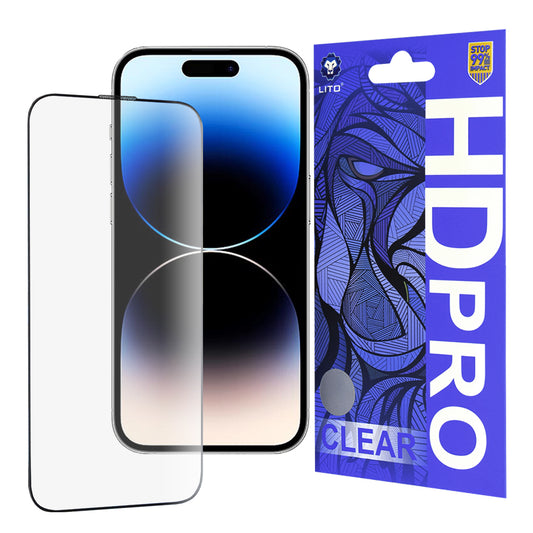 Протектор за екран Lito HD Pro Clear за Apple iPhone 14 Pro, закалено стъкло, пълно залепване, черен