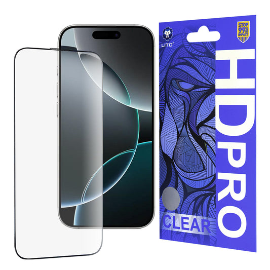 Протектор за екран Lito HD Pro Clear за Apple iPhone 16 Pro, закалено стъкло, пълно залепване, черен