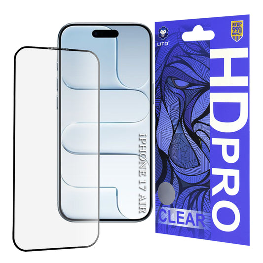 Фолио за защита на екрана Lito HD Pro Clear за Apple iPhone 17 Air, Закалено стъкло, Full Glue, Черно