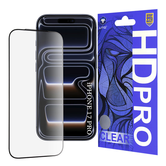 Защитно фолио Lito HD Pro Clear за Apple iPhone 17 Pro, закалено стъкло, Full Glue, черно