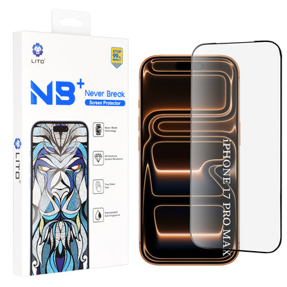 Защитно фолио Lito NB за екран на Apple iPhone 17 Pro Max, закалено стъкло, пълно лепене, черно
