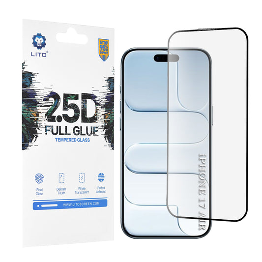 Защитно фолио Lito за екран на Apple iPhone 17 Air, закалено стъкло, Full Glue, 2.5D, черно