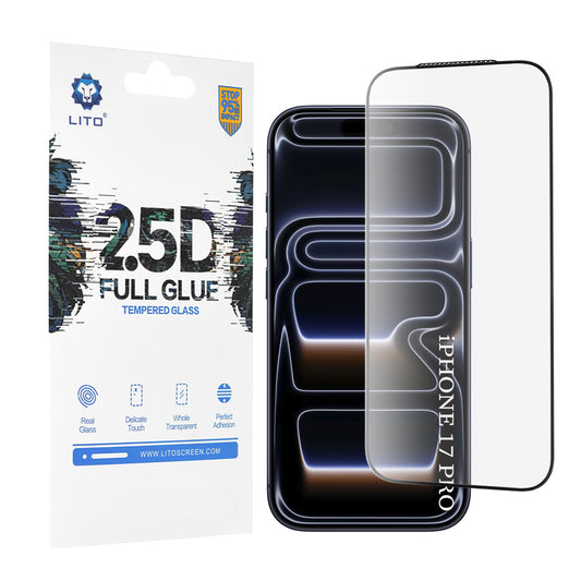 Защитно фолио Lito за екран на Apple iPhone 17 Pro, закалено стъкло, Full Glue, 2.5D, черно