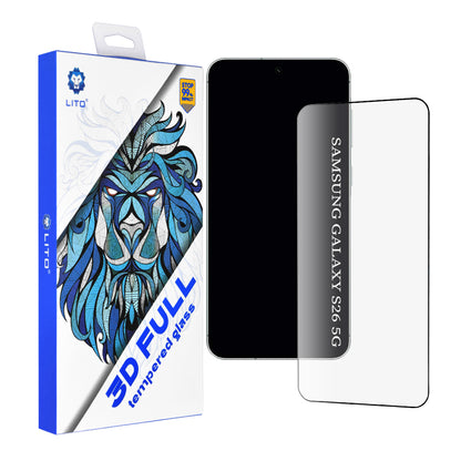 Lito Screen Protector for Samsung Galaxy S26 S942, Tempered Glass, Full Glue, 3D, Black