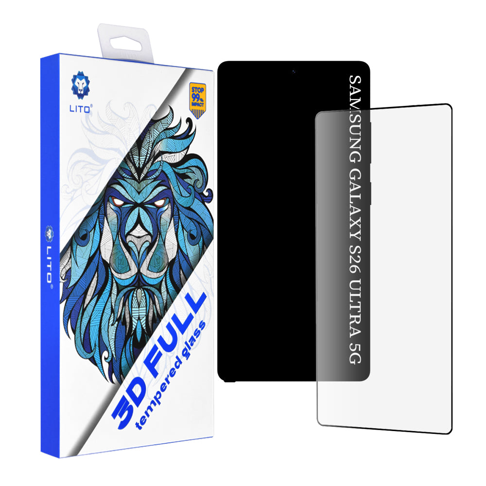Защитно фолио Lito за екран за Samsung Galaxy S26 Ultra S948, закалено стъкло, Full Glue, 3D, черно