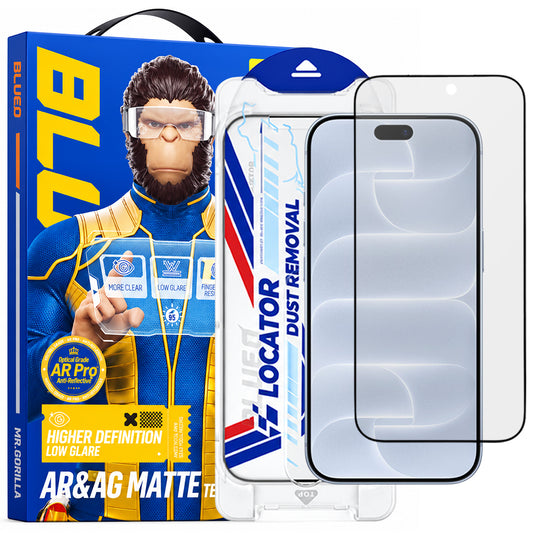 Защитно фолио за екран Matte Blueo Anti Reflective Applicator Pro за Apple iPhone 18 Pro, закалено стъкло, Full Glue, черно