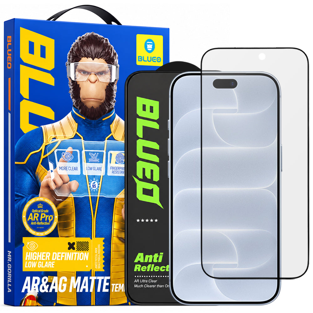 Защитно фолио за екран Matte Blueo Anti Reflective HD за Apple iPhone 18 Pro, закалено стъкло, Full Glue, черно