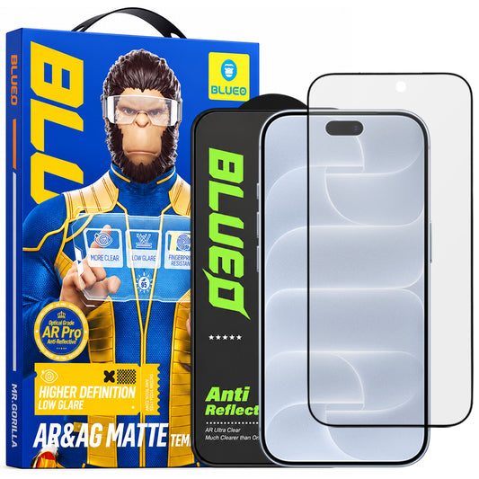 Защитно фолио за екран Matte Blueo Anti Reflective HD за Apple iPhone 18 Pro, закалено стъкло, Full Glue, черно