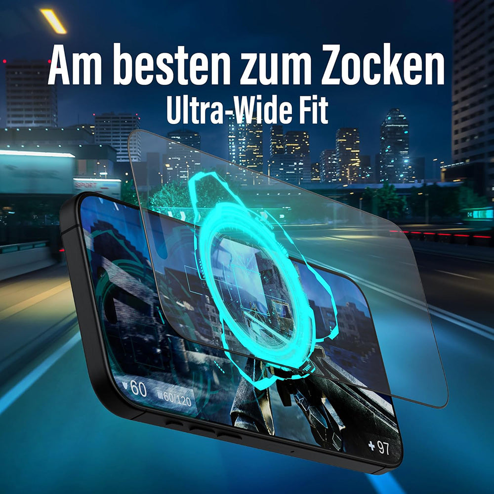 Защитно фолио за екран Matte PanzerGlass Ultra-Wide Fit Gaming за Apple iPhone 16 Pro, закалено стъкло, Full Glue, черно