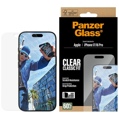 Защитно фолио за екран PanzerGlass Classic Fit EasyAligner за Apple iPhone 17 / 16 Pro, закалено стъкло, Full Glue