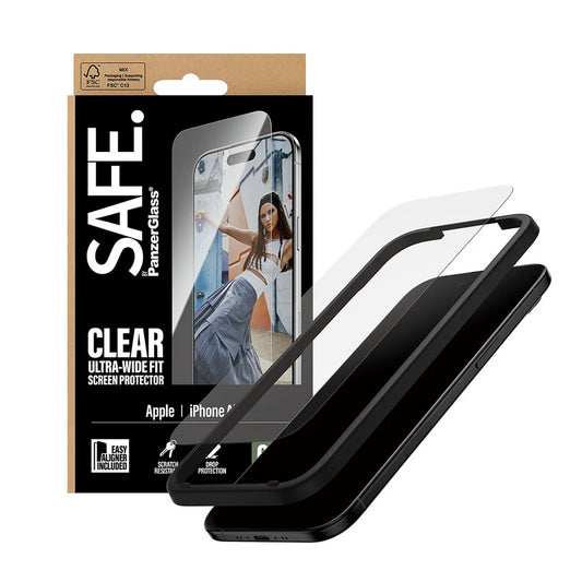 Защитно фолио за екран PanzerGlass Safe. Ultra-Wide Fit EasyAligner за Apple iPhone 17 Air, Закалено стъкло, Пълно залепване.