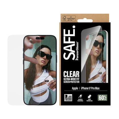 Защитно фолио за екран PanzerGlass Safe. Ultra-Wide Fit EasyAligner за Apple iPhone 17 Pro Max, закалено стъкло, Full Glue.