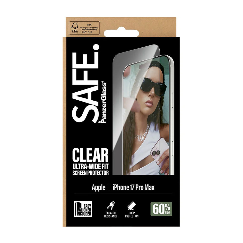 Защитно фолио за екран PanzerGlass Safe. Ultra-Wide Fit EasyAligner за Apple iPhone 17 Pro Max, закалено стъкло, Full Glue.