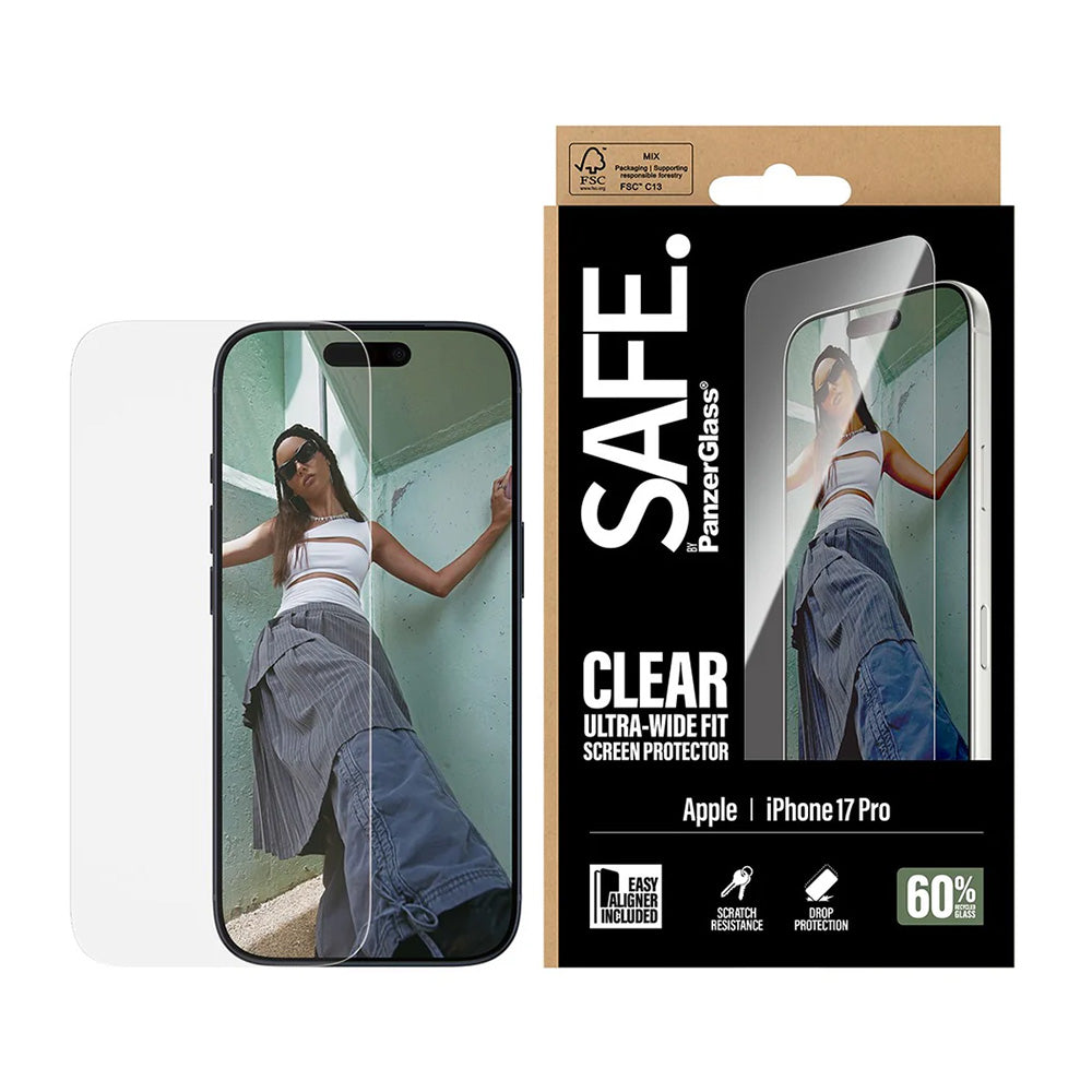Защитно фолио за екран PanzerGlass Safe. Ultra-Wide Fit EasyAligner за Apple iPhone 17 Pro, Закалено стъкло, Пълно залепване