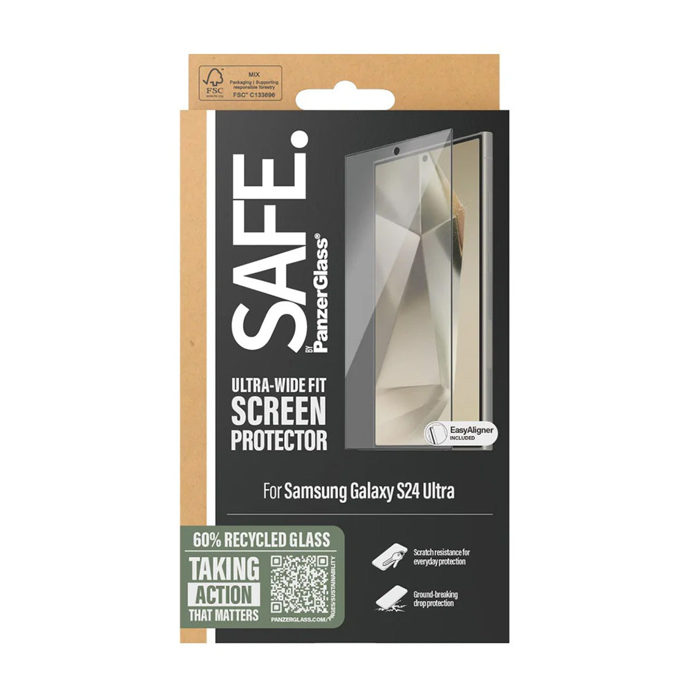 PanzerGlass Safe Screen Protector. Ultra-Wide Fit EasyAligner for Samsung Galaxy S24 Ultra S928, Tempered Glass, Full Glue, Black