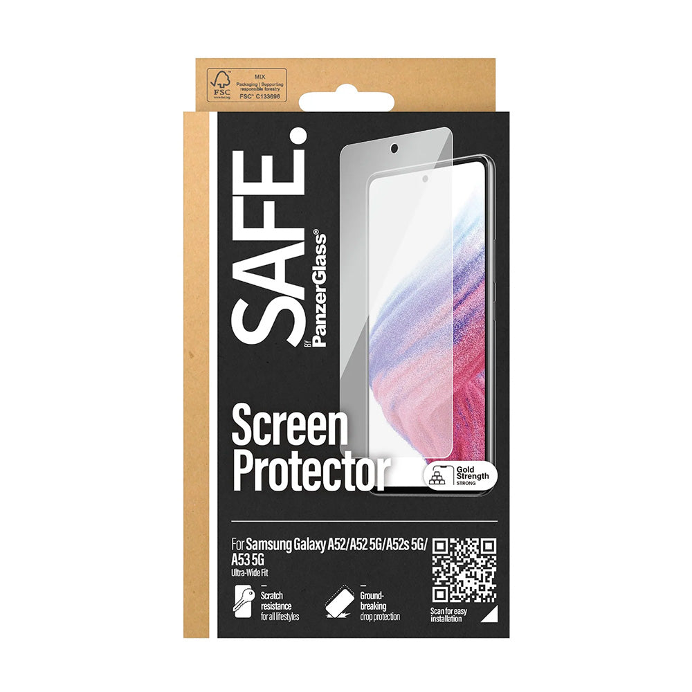 Фолио за защита на екрана PanzerGlass Safe. Ultra-Wide Fit за Samsung Galaxy A53 5G A536 / A52s 5G A528 / A52 5G A526, Закалено стъкло, Пълно залепване