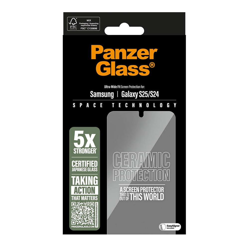 Защитно фолио за екран PanzerGlass Ultra-Wide Ceramic EasyAligner за Samsung Galaxy S25 S931 / S24 S921, закалено стъкло, пълно залепване