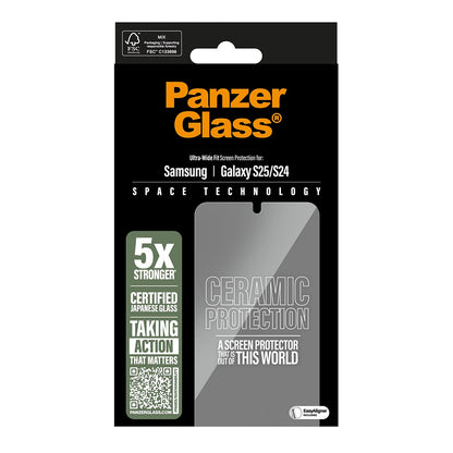 Защитно фолио за екран PanzerGlass Ultra-Wide Ceramic EasyAligner за Samsung Galaxy S25 S931 / S24 S921, закалено стъкло, пълно залепване