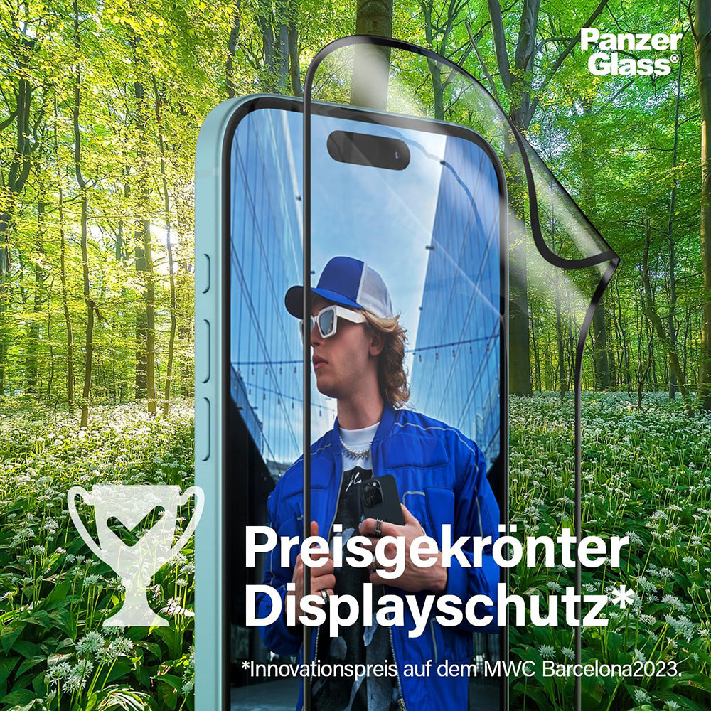 Защитно фолио за екран PanzerGlass Ultra-Wide Fit EyeCare за Apple iPhone 16 Pro Max, закалено стъкло, Full Glue, черно