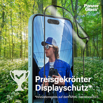 Защитно фолио за екран PanzerGlass Ultra-Wide Fit EyeCare за Apple iPhone 16 Pro Max, закалено стъкло, Full Glue, черно