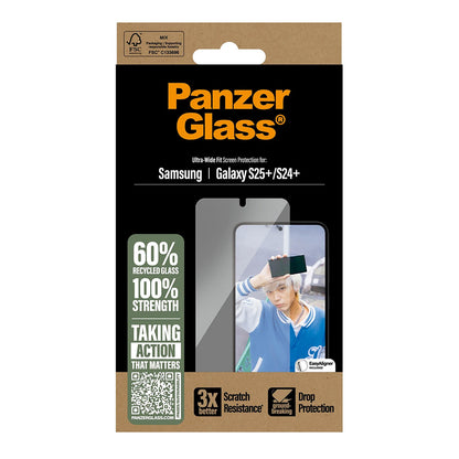 Защитно фолио за екран PanzerGlass Ultra-Wide Fit за Samsung Galaxy S25+ S936 / S24+ S926, закалено стъкло, Full Glue