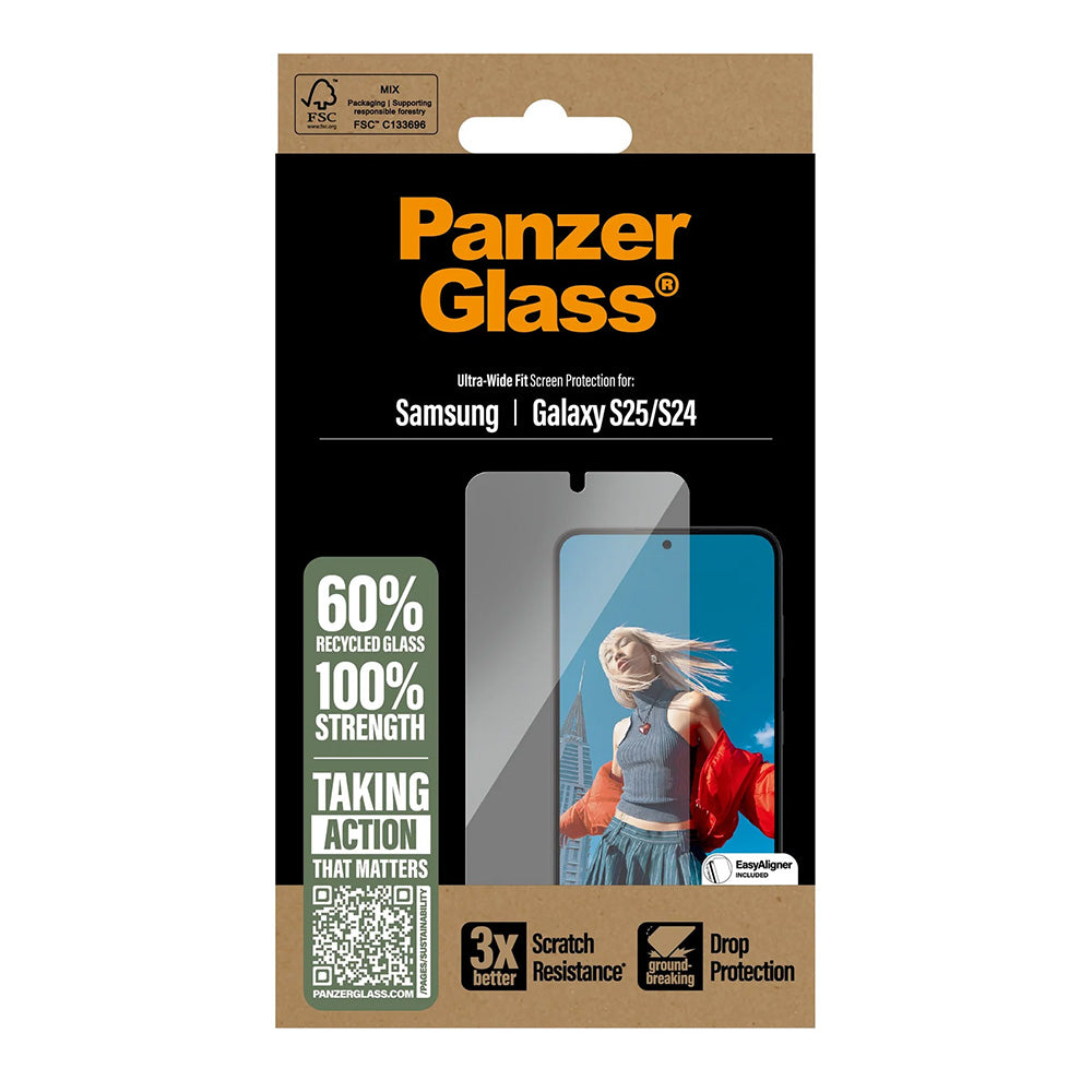 Защитно фолио за екран PanzerGlass Ultra-Wide Fit за Samsung Galaxy S25 S931 / S24 S921, закалено стъкло, Full Glue