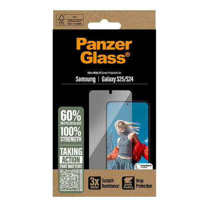 Защитно фолио за екран PanzerGlass Ultra-Wide Fit за Samsung Galaxy S25 S931 / S24 S921, закалено стъкло, Full Glue